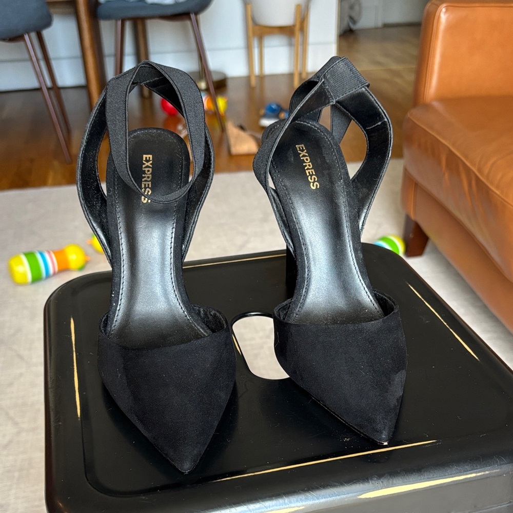 Express Black Pointed Toe Slingback Heels